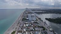 6.7K stock footage aerial video of a wide view of beachfront hotels and condos in Hollywood, Florida Aerial Stock Footage | AX0172_069