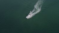 6.7K stock footage aerial video of a fishing boat sailing Biscayne Bay in Miami, Florida Aerial Stock Footage | AX0172_076