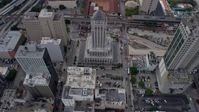 6.7K stock footage aerial video approach the Miami-Dade County Courthouse, tilt to bird's eye view in Downtown Miami, Florida Aerial Stock Footage | AX0172_092