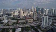 6.7K stock footage aerial video of a view of city buildings and tall skyscrapers in Downtown Miami, Florida Aerial Stock Footage | AX0172_110