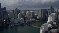 6.7K stock footage aerial video of towering waterfront skyscrapers in Downtown Miami, Florida Aerial Stock Footage | AX0172_119