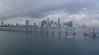 6.7K stock footage aerial video reverse view of Downtown Miami, Florida reveal the Rickenbacker Causeway Aerial Stock Footage | AX0172_151