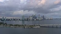 6.7K stock footage aerial video of a wide view of the Downtown Miami skyline, Florida at sunset Aerial Stock Footage | AX0172_163
