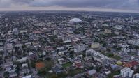 6.7K stock footage aerial video fly over Little Havana neighborhood to approach stadium at sunset, Miami, Florida Aerial Stock Footage | AX0172_177