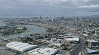 6K stock footage aerial video of approaching the Downtown Oakland skyline, California Aerial Stock Footage | AX0173_0003