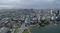 6K stock footage aerial video of flying over Downtown Oakland toward Tribune Tower, California Aerial Stock Footage | AX0173_0007