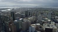 6K stock footage aerial video fly over downtown office buildings toward Port of Oakland, California Aerial Stock Footage | AX0173_0016