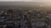 6K stock footage aerial video of office buildings in Downtown San Jose at sunset, California Aerial Stock Footage | AX0174_0025
