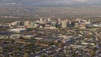 6K stock footage aerial video of a static view of Downtown San Jose at sunset, California Aerial Stock Footage | AX0174_0036