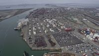 6K stock footage aerial video of shipping containers at the Port of Oakland, California Aerial Stock Footage | AX0175_0084