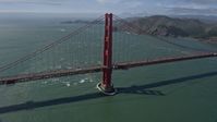 6K stock footage aerial video of circling a tower on the Golden Gate Bridge, San Francisco, California Aerial Stock Footage | AX0175_0177