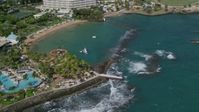 4.8K stock footage aerial video of Waterfront Caribbean Hotels, San Juan Puerto Rico Aerial Stock Footage | AX101_006