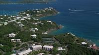 4.8K stock footage aerial video of Oceanfront homes on sapphire blue waters, East End, St Thomas  Aerial Stock Footage | AX102_246
