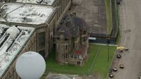 4.8K stock footage aerial video of an old building at Western State Penitentiary, Pittsburgh, Pennsylvania Aerial Stock Footage | AX105_219