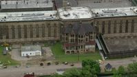 4.8K stock footage aerial video of an old building at Western State Penitentiary, Pittsburgh, Pennsylvania Aerial Stock Footage | AX105_220