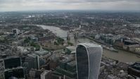 5.5K stock footage aerial video fly over 20 Fenchurch Street toward Tower Bridge and River Thames, London, England Aerial Stock Footage | AX114_048