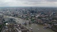 5.5K stock footage aerial video approach Tower Bridge, Tower of London and River Thames, Central London, England Aerial Stock Footage | AX114_058