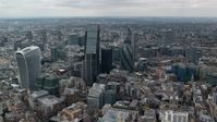 5.5K stock footage aerial video approach The Gherkin and Central London skyscrapers, England Aerial Stock Footage | AX114_061