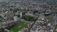 5.5K stock footage aerial video fly over Artillery Ground cricket field and office buildings, Central London, England Aerial Stock Footage | AX114_065
