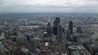 5.5K stock footage aerial video approaching The Gherkin skyscraper with view of The Shard, Central London, England Aerial Stock Footage | AX114_071