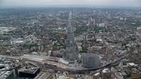 5.5K stock footage aerial video of flying toward The Shard skyscraper, London, England Aerial Stock Footage | AX114_076