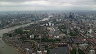 5.5K stock footage aerial video approach Central London skyscrapers by the River Thames, England Aerial Stock Footage | AX114_156
