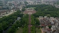 5.5K stock footage aerial video fly over The Mall toward Buckingham Palace, London, England Aerial Stock Footage | AX114_206