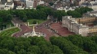 5.5K stock footage aerial video of an orbit around the Victoria Memorial at Buckingham Palace, London, England Aerial Stock Footage | AX115_134