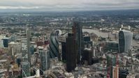 5.5K stock footage aerial video of orbiting skyscrapers in Central London, England Aerial Stock Footage | AX115_159