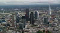 5.5K stock footage aerial video of a view of skyscrapers and The Shard, Central London, England Aerial Stock Footage | AX115_160