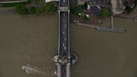 5.5K stock footage aerial video of a bird's eye of River Thames and Tower Bridge, London, England Aerial Stock Footage | AX115_175