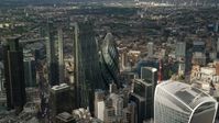 5.5K stock footage aerial video approach The Gherkin and Leadenhall Building skyscrapers, Central London, England Aerial Stock Footage | AX115_189