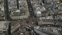5.5K stock footage aerial video of a bird's eye view of traffic and tourists at Piccadilly Circus, London, England Aerial Stock Footage | AX115_211