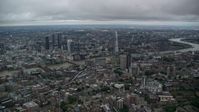 Skyscrapers, River Thames and Central London cityscape, England, twilight Aerial Stock Footage | AX116_009
