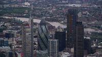 5.5K stock footage aerial video of an orbit of Central London skyscrapers, London, England, twilight Aerial Stock Footage | AX116_014