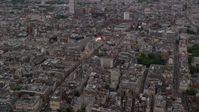 5.5K stock footage aerial video of flying by Piccadilly Circus, London, England, twilight Aerial Stock Footage | AX116_031