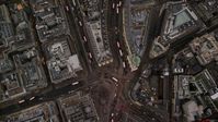 5.5K stock footage aerial video of a bird's eye view of Piccadilly Circus and Regent Street, London, England, twilight Aerial Stock Footage | AX116_039