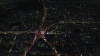 5.5K stock footage aerial video of an orbit of Piccadilly Circus and city buildings, London, England, night Aerial Stock Footage | AX116_187