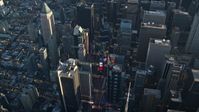 5.5K stock footage aerial video of Times Square at sunrise in New York City Aerial Stock Footage | AX118_184E