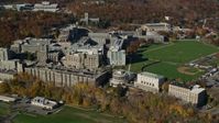5.5K stock footage aerial video of an orbit of West Point Military Academy in Autumn, West Point, New York Aerial Stock Footage | AX119_166E
