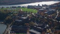 5.5K stock footage aerial video orbit the campus of West Point Military Academy in Autumn, West Point, New York Aerial Stock Footage | AX119_173