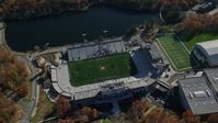 5.5K stock footage aerial video of Michie Stadium at West Point Military Academy in Autumn, West Point, New York Aerial Stock Footage | AX119_176E