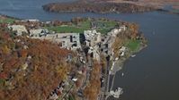 5.5K stock footage aerial video of the West Point Military Academy campus in Autumn, West Point, New York Aerial Stock Footage | AX119_179
