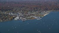5.5K stock footage aerial video of a seaside community in Autumn, Oyster Bay, New York Aerial Stock Footage | AX119_243