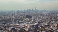 5.5K aerial stock footage video of Lower Manhattan skyline in Autumn, seen from Brooklyn, New York City Aerial Stock Footage | AX120_076