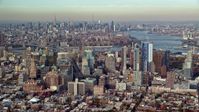 5.5K stock footage aerial video of Brooklyn's downtown skyscrapers in Autumn, New York City Aerial Stock Footage | AX120_088