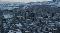 5.5K stock footage aerial video of Downtown Salt Lake City, Utah, at Sunrise in Winter Aerial Stock Footage | AX124_012