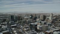 5.5K stock footage aerial video circle the downtown area of Salt Lake City with winter snow in Utah Aerial Stock Footage | AX126_023
