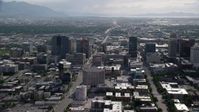 5.5K stock footage video pass city buildings and streets, Downtown Salt Lake City, Utah Aerial Stock Footage | AX129_011
