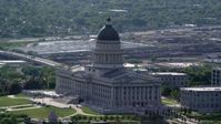 5.5K stock footage aerial video of an orbit around the Utah State Capitol, Capitol Hill, Salt Lake City, Utah Aerial Stock Footage | AX129_034